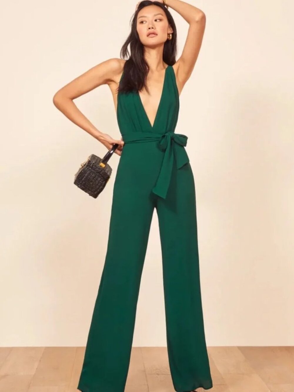 Reformation Sofi Halter Jumpsuit - Emerald - Size 4